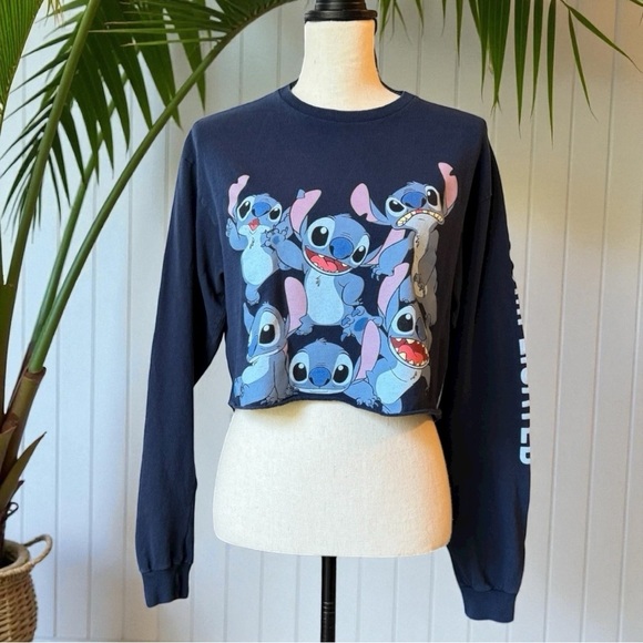Disney Tops - DISNEY Stitch Long Sleeve Cropped Graphic Tee – Size M